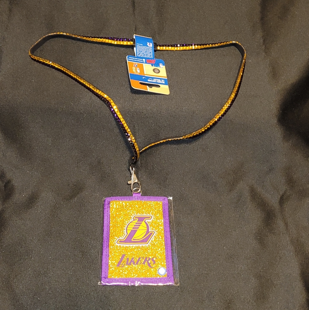 New LA Lakers Beaded Lanyard~ID~Wallet~Glitter~NBA~Ticket Holder